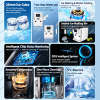 Distributeur de glace 3-en-1 avec broyeur, machine à glaçons automatique en forme de balle avec distributeur d'eau et râpe à glace pour usage domestique