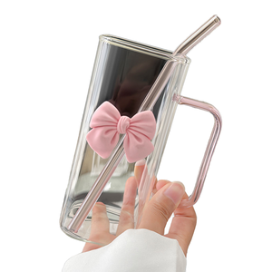 Bowknot Design tazza di vetro quadrato con coperchio paglia <span class=keywords><strong>e</strong></span> bere chiaro per la ragazza per il caffè tè succo di <span class=keywords><strong>acqua</strong></span> <span class=keywords><strong>e</strong></span> altre bevande - Product Image 5