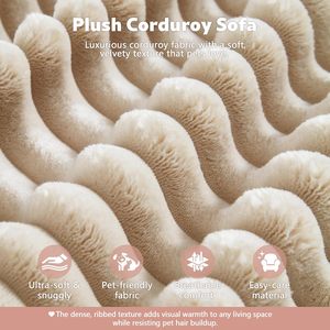 Divano Sezionale Modulare Rettangolare Moderno Cloud da 134 Pollici con Chaise Longue Profonda in Velluto a Coste Beige, Nessun Montaggio Richiesto, per Soggiorno - Product Image 3