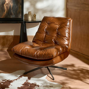 Sillón Individual de Diseño Nórdico de Lujo, Tapizado en Cuero Encerado, con Función de Inclinación, para Sala de Estar - Product Image 2