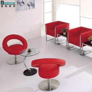 Silla giratoria informal para cafetería, sillón moderno de cuero rojo con base de acero inoxidable cepillado sólido, opciones de color - Product Image 5