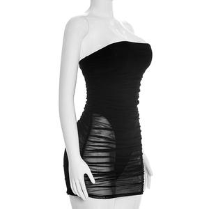 Viviblook D26DS068 Vestido de Verano para Mujer, Nuevo, Color Sólido, Sexy, Sin Mangas, Ajustado, Transparente, Sin Tirantes, Mini Vestido de Fiesta - Product Image 5