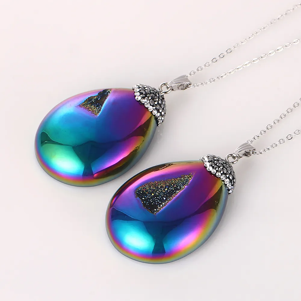 Hình Dạng Không Đều O Chuỗi Zircon Thời Trang Mã Não Druzy Đá Pha Lê Pendent Vòng Cổ Quyến Rũ Đồ Trang Sức Phụ Nữ