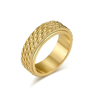 Bague rotative en acier inoxydable effet écaille de dragon, or, noir, argent, bijou unisexe tendance, cadeau, bague pour l'index K R810 - Product Image 5