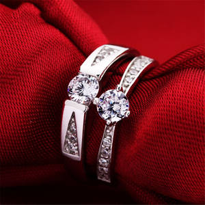 CAOSHI แหวนหมั้นของผู้ชายผู้หญิงและผู้ชาย,แหวน Bedazzled Zircon ทรงกลมแหวนหมั้นแหวนแต่งงานสีเงิน - Product Image 4