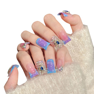 <span class=keywords><strong>Uñas</strong></span> Postizas con Diseño de Estrellas en Degradado <span class=keywords><strong>Rosa</strong></span> y Azul [Magic Blue Treasure], <span class=keywords><strong>Manicura</strong></span> de Fantasía para Dedos - Product Image 1