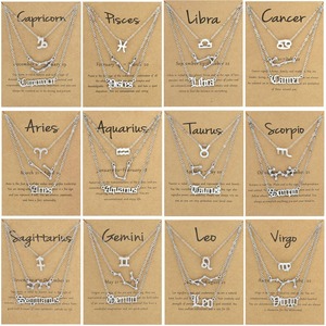 3 Pcs/Set Fashion Zodiac Sign Pendant Necklace Women's Gold Plated 12 Zodiac Symbol Starry Sky <span class=keywords><strong>English</strong></span> Letter Horoscope Necklace - Product Image 3