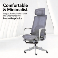 Chaise de bureau exécutive ergonomique moderne inclinable avec fonction massage, maille respirante, soutien lombaire dynamique, rotation à 360 degrés