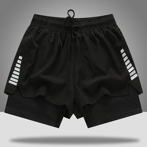 Short de sport trois-quarts double couche pour homme, taille haute, séchage rapide, imprimé, basket-ball d'été, fitness, pantalon de course extensible - Product Image 2