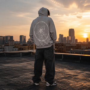 Sweat à capuche gris chiné personnalisé avec logo, pour hommes et femmes, coupe oversize, en molleton de coton épais, style streetwear, OEM, faible MOQ, motif étoile - Product Image 5