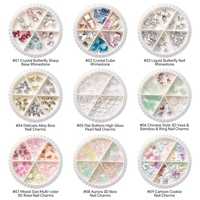 Nouvelle conception 6 grilles 3D en acrylique et alliage, breloques papillon de luxe, perles, bijoux, strass non thermocollants pour décorations d'ongles DIY