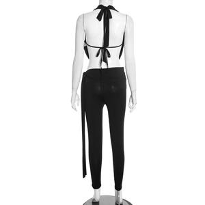 Ensemble femme Viviblook J25ST477, nouveau, couleur unie, sexy, haut court sans manches, pantalon moulant, ensemble deux pièces - Product Image 5