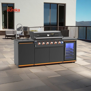 Ensemble de <span class=keywords><strong>barbecue</strong></span> extérieur en acier inoxydable noir avec station de cuisson au <span class=keywords><strong>gaz</strong></span> et réfrigérateur - Product Image 1
