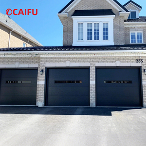 Portes de <span class=keywords><strong>garage</strong></span> modernes doubles en aluminium noir avec vitrage, portes enroulables électriques, portail mural isolé pour maisons et commerces - Product Image 4