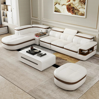 Canapé d'angle modulaire 7 places en cuir microfibre blanc, style nordique moderne 2026, avec haut-parleur Bluetooth, pour salon