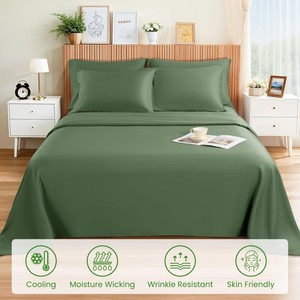 Ensemble <span class=keywords><strong>de</strong></span> draps <span class=keywords><strong>de</strong></span> <span class=keywords><strong>lit</strong></span> en bambou Cloudland Modern Cooling, certifiés 100 %, tissage satiné 400TC, 100 % fibre <span class=keywords><strong>de</strong></span> bambou biologique, 4 pièces - Product Image 4