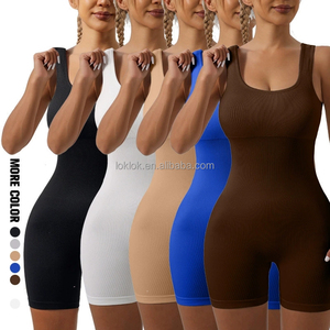 Combinaison de sport pour femme, personnalisée par les vendeurs, une pièce, col carré, unie, ensemble de marque, body sculptant, imitation, vente en gros - Product Image 3