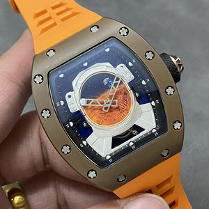 Montre mécanique pour homme Top Rm, forme tonneau, bracelet en caoutchouc orange, verre saphir, cadran à thème spatial 3D, métal mat, haute qualité - Product Image 1
