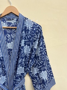 Bata de Algodón Indio, Kimono de Algodón de Lujo, Ropa de Estar en Casa, Kimono de Algodón con Estampado de Bloques, Bata de Algodón, Kimono, Bata de Baño para Mujer - Product Image 2