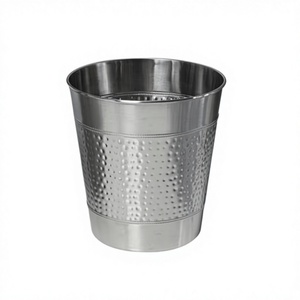 Hammered Stainless Steel Cylindrical Waste <b>Bin</b> <b>For</b> Bathroom Minimalist Design Portable Open Top Metal <b>Storage</b> <b>Bin</b> <b>For</b> Home Decor - Product Image 1