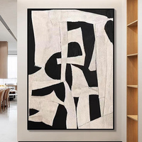 Peinture à l'Huile Minimaliste Luxe Abstraite Moderne Personnalisée Décoration Murale Toile Peinte à la Main Noire et Blanche QZX