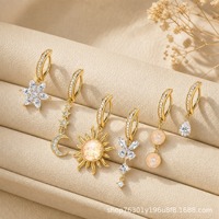 Bijou de piercing transfrontalier euro-américain en cuivre incrusté de zircon, avec longue pampille, nœud papillon, fleur et cœur, pour nombril