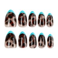 Ongles à presser ovales bleu lac, motif léopard écaille de tortue française, base nude, dégradé ambre, imprimé animal, style Y2K, en PMMA CE