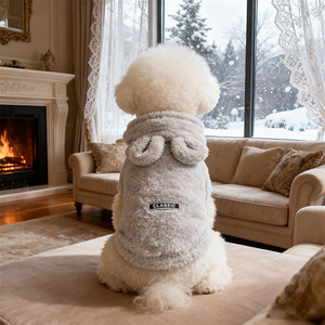 เสื้อฮู้ดขนแกะสำหรับสัตว์เลี้ยงแบบกำหนดเอง สำหรับฤดูหนาว ผ้าฝ้ายตาข่ายพิมพ์ลายสุนัขน่ารัก เสื้อผ้าสุนัขที่ใส่สบาย ฮู้ดหนา - Product Image 1