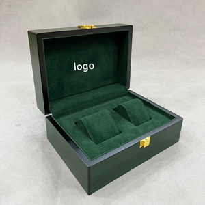 Boîte à montres en bois haut de gamme, 2 emplacements pour montres, intérieur en velours vert, logo personnalisé, boîte de rangement et de présentation de montres de luxe en bois, boîte cadeau - Product Image 1
