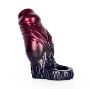 Préservatif en cuir à nœuds ouverts, épaississant et allongeant, avec particules massantes multicolores, pour hommes, style 'Wolf Braces' - Product Image 3