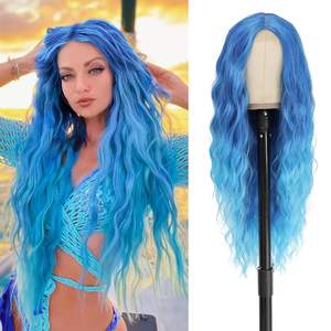 Perruques synthétiques frontales haut de gamme, 26 pouces, cheveux longs bouclés, Deep Wave, Body Wave, dentelle transparente, couleur or mélangé noir naturel - Product Image 6