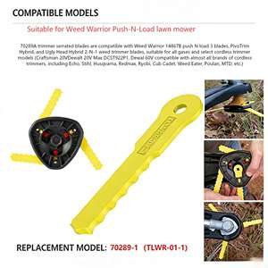 Lame de rechange TLWAR-01 70289A pour tondeuse à gazon sans fil hybride Weed Warrior PivoTrim Ugly Head Craftsman, ABS jaune - Product Image 2