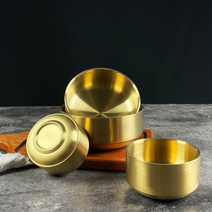 Bol à mélanger en acier inoxydable 304 doré et argenté de style coréen pour mélanger, glaces, riz et soupe (couverts de cuisine) - Product Image 4