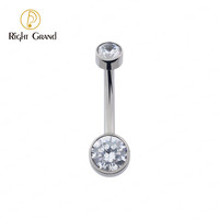 Piercing de nombril en titane de qualité implant, filetage interne 14G, serti de double zircon cubique