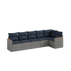 Grey Poly <b>Rattan</b> Garden <b>Sofa</b> Set With Cushions 6 Seater Outdoor Furniture Contemporary Design - Product Image 1