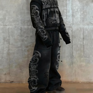 Custom Unisex Sweat Suits Printed Cropped Acid Wash Tracksuits Manufacturer Heavyweight Baggy <b>Flared</b> <b>Sweatpants</b> And Hoodie Set - Product Image 5