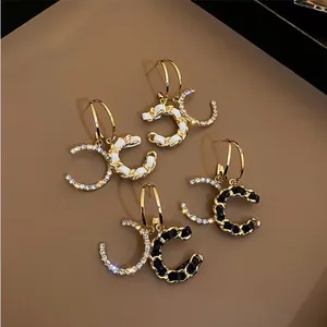 Korean 2022 version 925 silver needle diamond leather chain CC luxury tassel pearl jewellery ear rings cc earrings