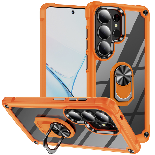 Case for Samsung Galaxy S26 Ultra S25Edge S24 Plus 25 FE S24FE Magnetic Metal Stand Hard Clear Back Cover Shell