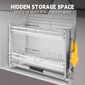 Modern Design Pull Down Dish Rack <b>Soft</b> Closing Organization Kitchen <b>Storage</b> Elevator <b>Basket</b> System - Product Image 5
