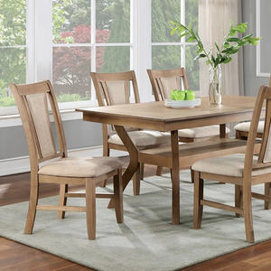 Ensemble de chaises de cuisine transitionnelles DB à 2 côtés en bois massif beige avec siège rembourré en similicuir ton naturel - Product Image 2