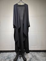 Abaya musulmane noire de luxe sur mesure en gros à Dubaï 2025 pour femmes, avec poignets à sequins, panneau à volants, robe modeste ouverte