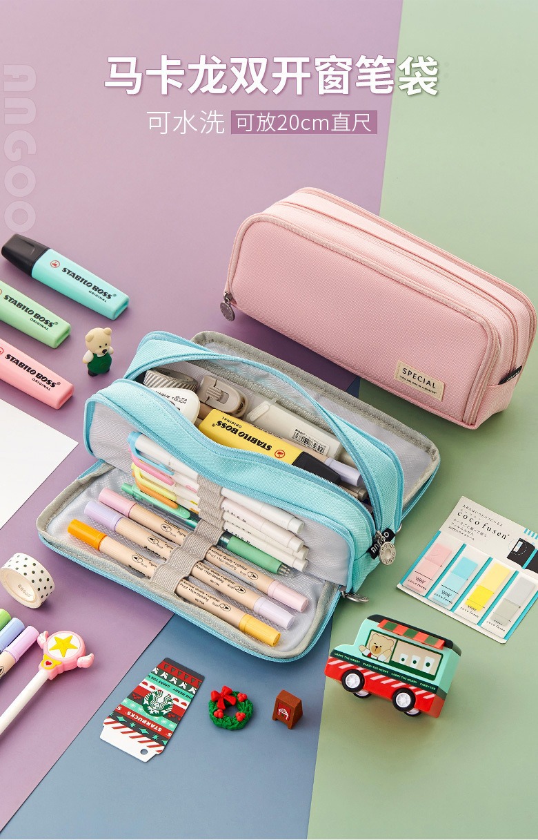 Astuccio Grande Scuola, Con 3 Scomparti Da Bambina o Bambino, Rosa