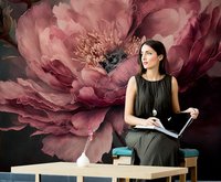 Bunga Barok Warna-warna Kaya dan Pekat Wallpaper Mural Kustom Bunga Peony untuk Ruang Tamu Dinding Latar Belakang TV Dekorasi Rumah