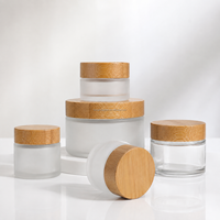 Pots cosmétiques en verre dépoli transparent de 5g, 10g, 15g, 30g, 50g, 60g, 100g pour crème, beurre corporel et crème visage avec couvercle à vis en bois