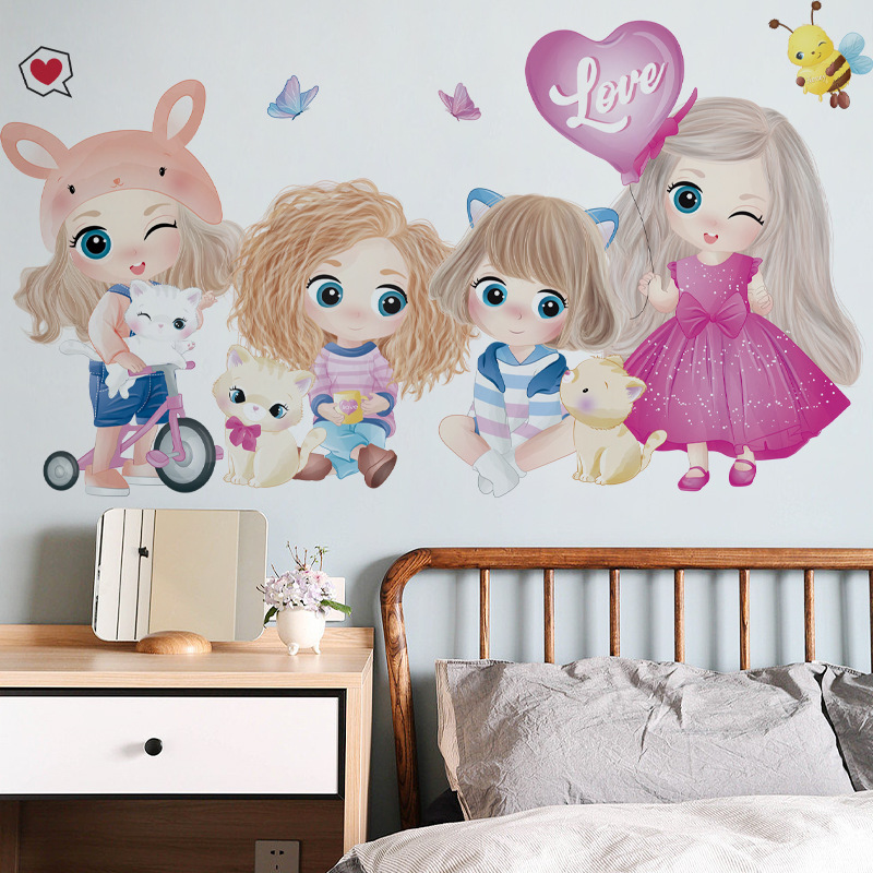 Verwijderbare Waterdichte Pvc 3d Cartoon Muurdecor Stickers Voor Kinderen Meisjes Kamer Slaapkamer Muurstickers