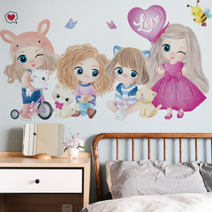 Pegatinas de decoración de pared de dibujos animados 3D de PVC impermeables extraíbles para niños y niñas calcomanías de pared del dormitorio