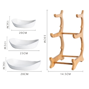 Cadre en bois de bambou en céramique fruits collations plat assiette de service alimentaire présentoir pour <span class=keywords><strong>salade</strong></span> légumes Fruits noix collations - Product Image 5