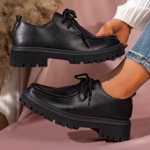รองเท้าหนังผู้หญิงสไตล์อังกฤษ พื้นหนา รุ่นใหม่ล่าสุดสำหรับฤดูใบไม้ร่วง ส้นสูงแบบย้อนยุค ผูกเชือกด้านหลัง ดีไซน์เรียบหรู - Product Image 1