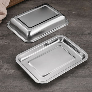 Plateaux rectangulaires en acier inoxydable pour le service alimentaire en hôtel, design à fond plat et peu profond - Product Image 1