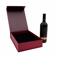 Boîtes à vin en carton rigide à rabat magnétique, rouge champagne, pour 2 bouteilles, 3 pièces, emballage de vin, boîte cadeau de marque